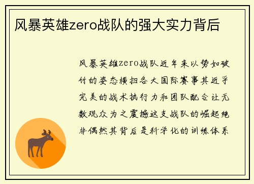 风暴英雄zero战队的强大实力背后